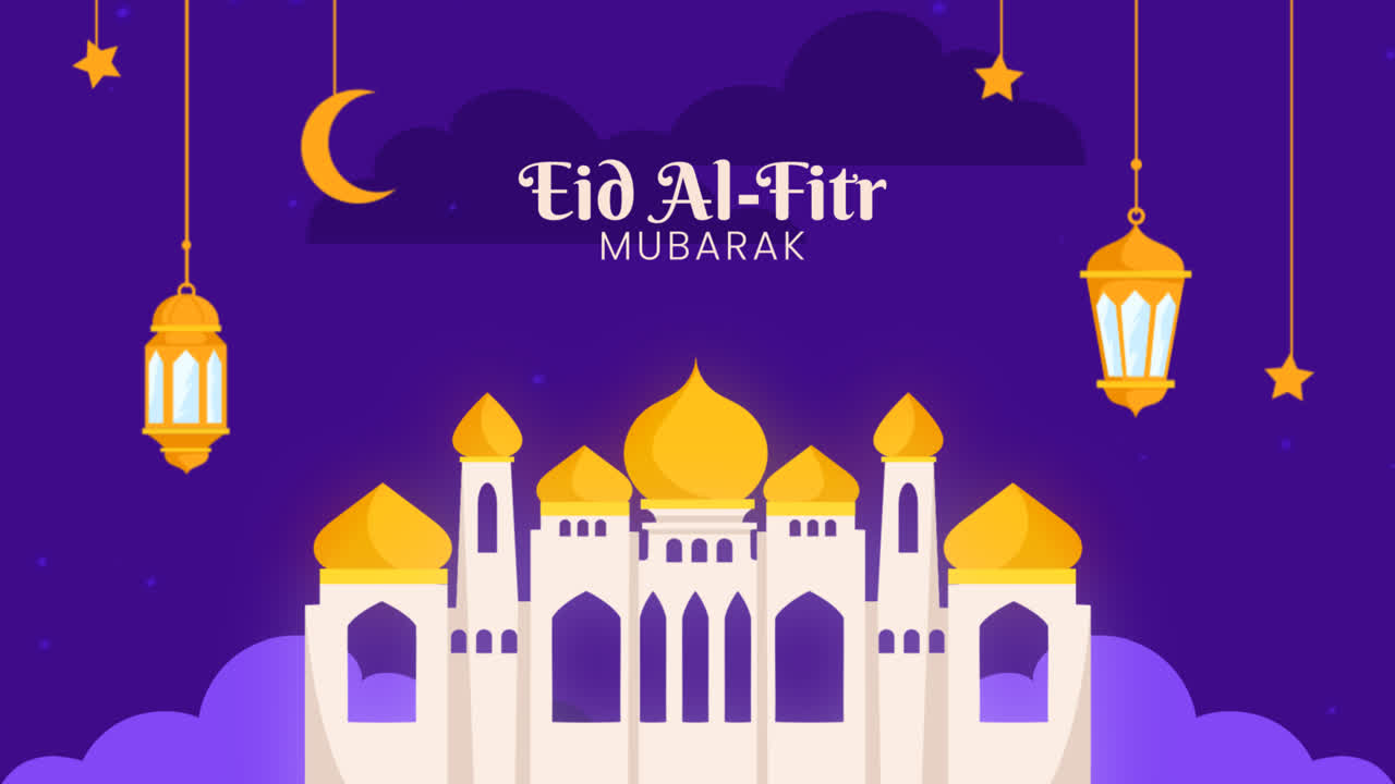 gráfico de movimiento de fondo plano para la celebración islámica de eid al-fitr