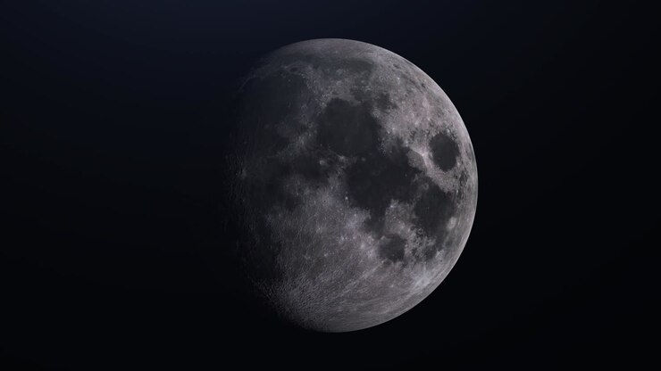 Lua Realista, planeta satélite Terra girando no espaço profundo. Fundo digital em loop contínuo. Animação 3D