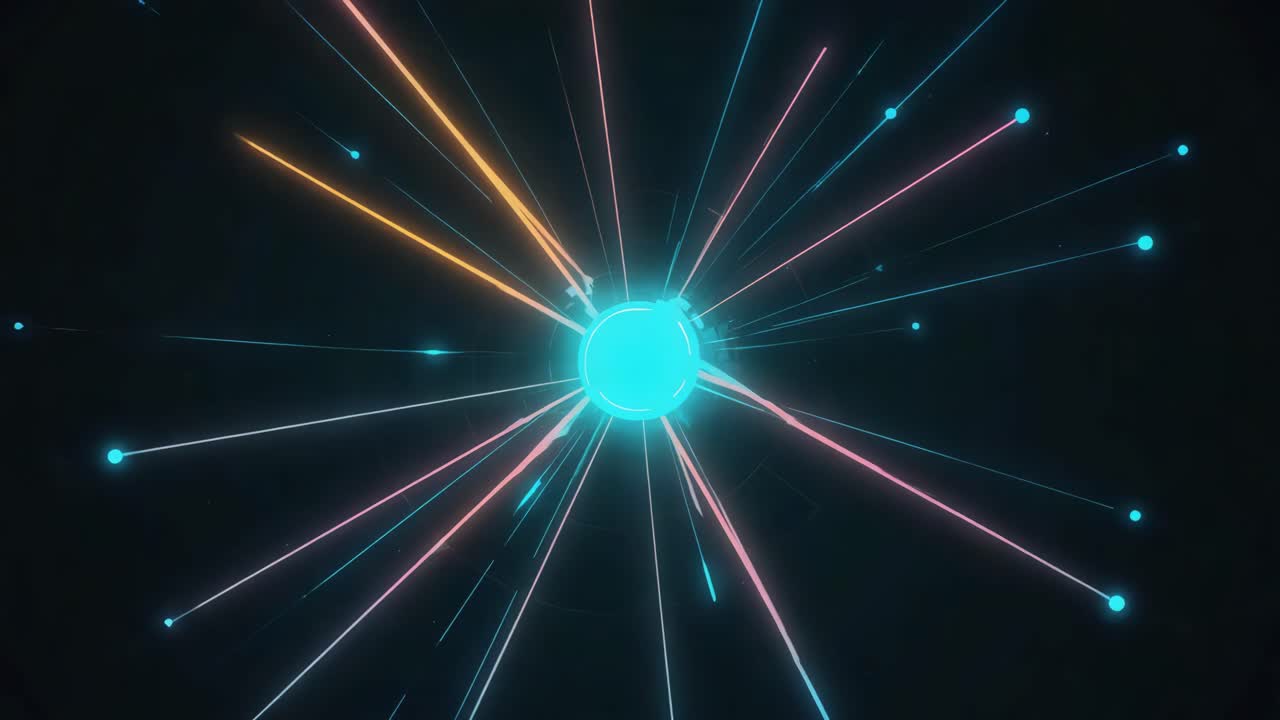 Abstract Neon Light Rays Emitting from a Central Glowing Core