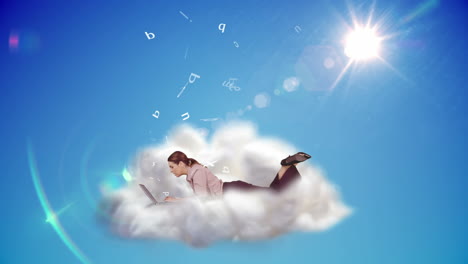 businesswoman using laptop on a cloud