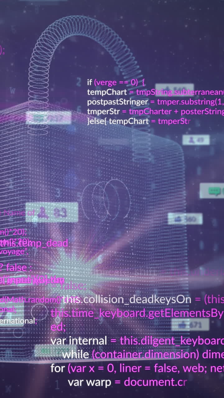animación del procesamiento de datos y el candado sobre fondo negro