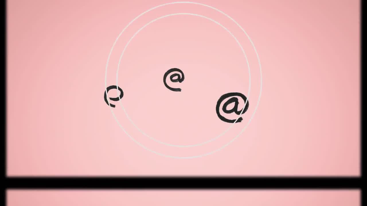 분홍색 배경에 글리치와 함께 회전하는 원의 애니메이션