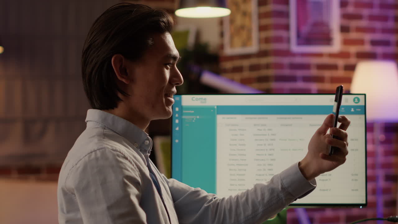 Man working at his desk at night