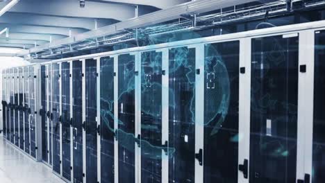 animation of squares and globe over server room