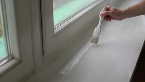 a woman paints a window with a brush