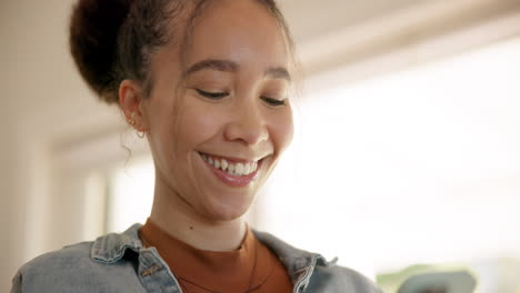 home, funny and woman with a cellphone