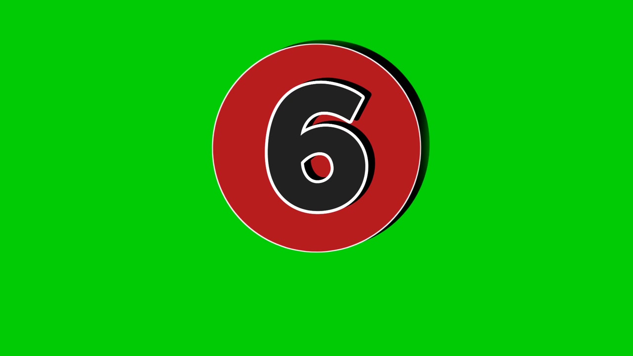 Pop-up-Nummer 6 Animation, Greenscreen, schwarze Farbe, Cartoon Motion Graphic Videoelement. 3D-Nummer.