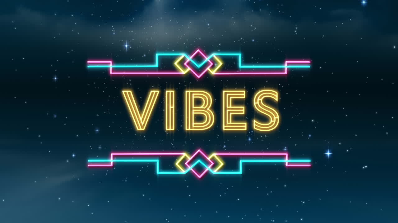 animación de vibraciones texto sobre el cielo con estrellas