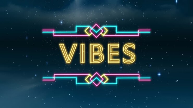Animation of vibes text over sky with stars