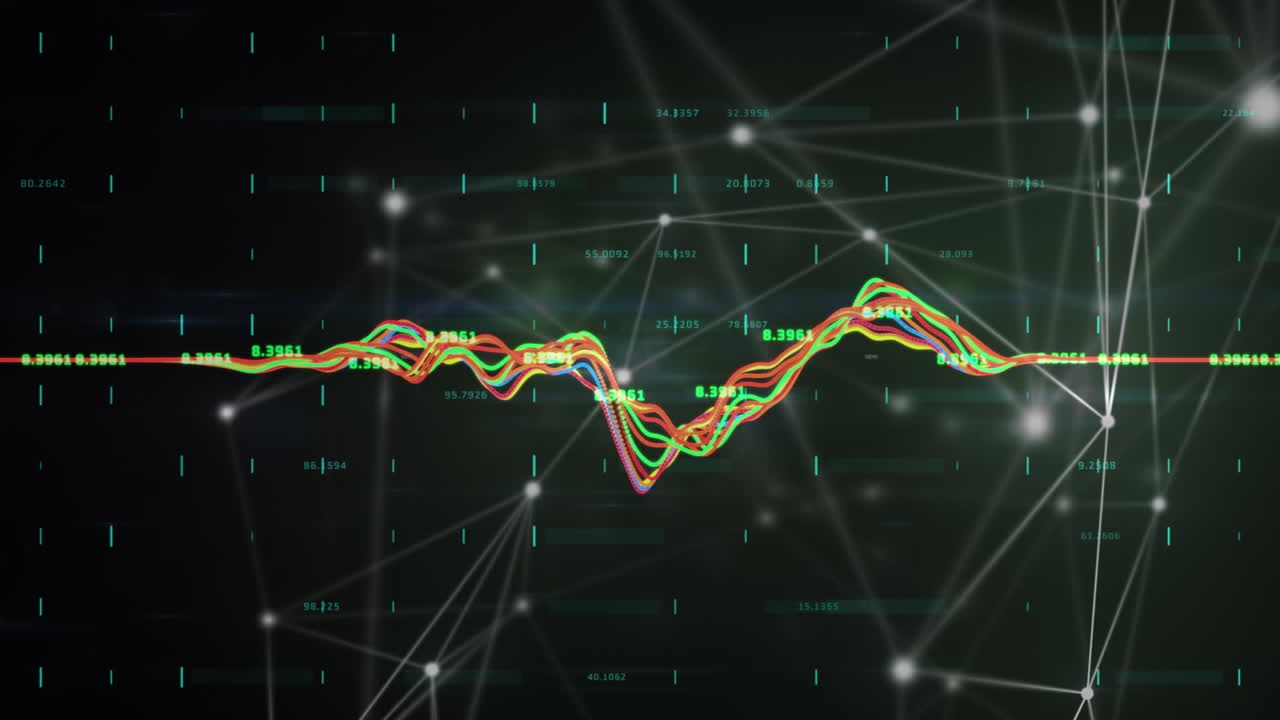 검은색 배경에 다양한 데이터 처리의 애니메이션