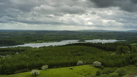 Time-Lapse-of-Panoramic-Nature-Landscape-on-Spring-Day-with-Moving-Clouds-in-rural-Ireland