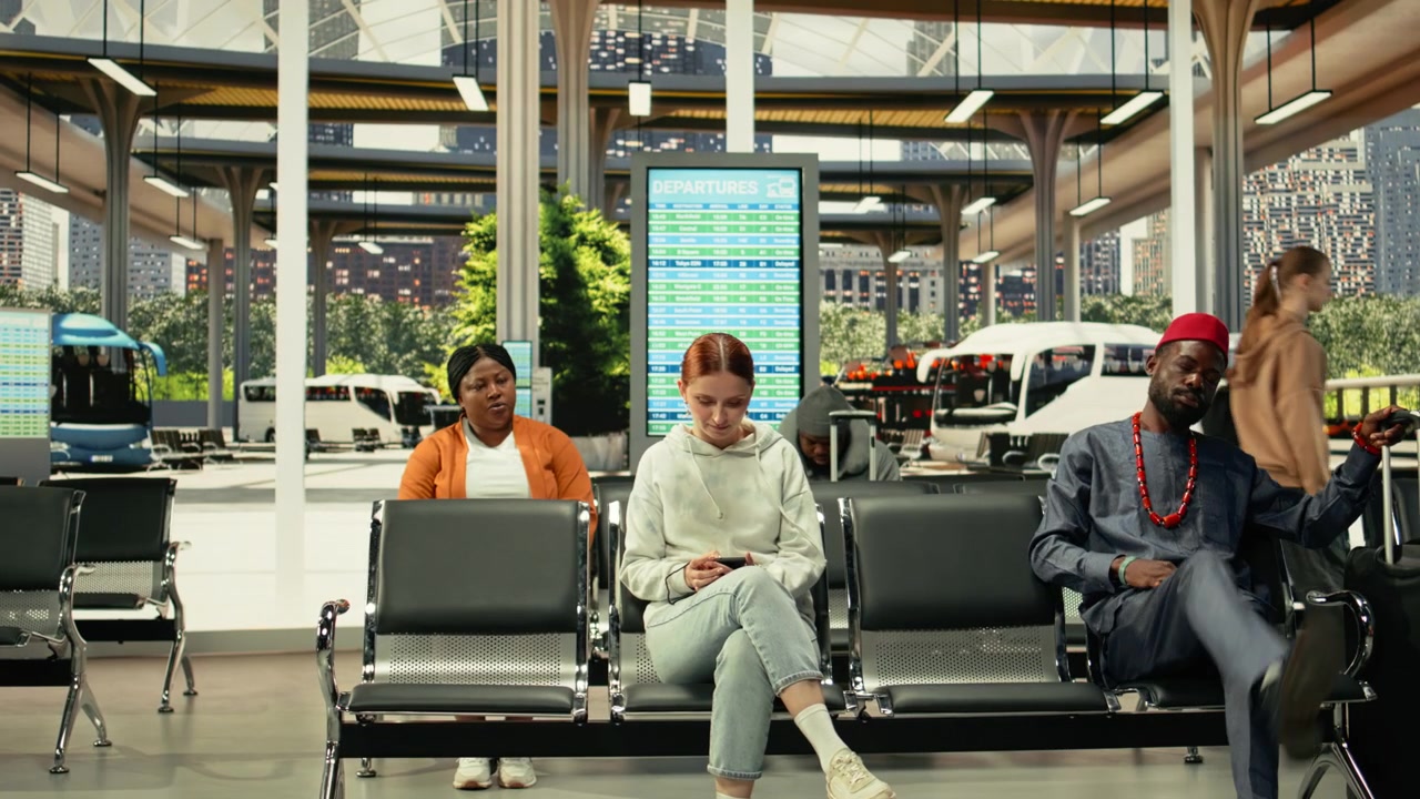 Autostazione con persone che si preparano per rotte interurbane internazionali e regionali