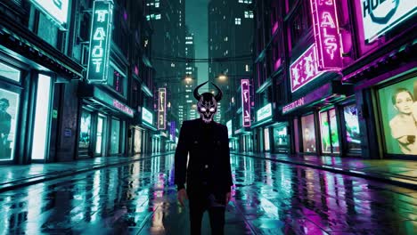 cyberpunk man in neon city at night