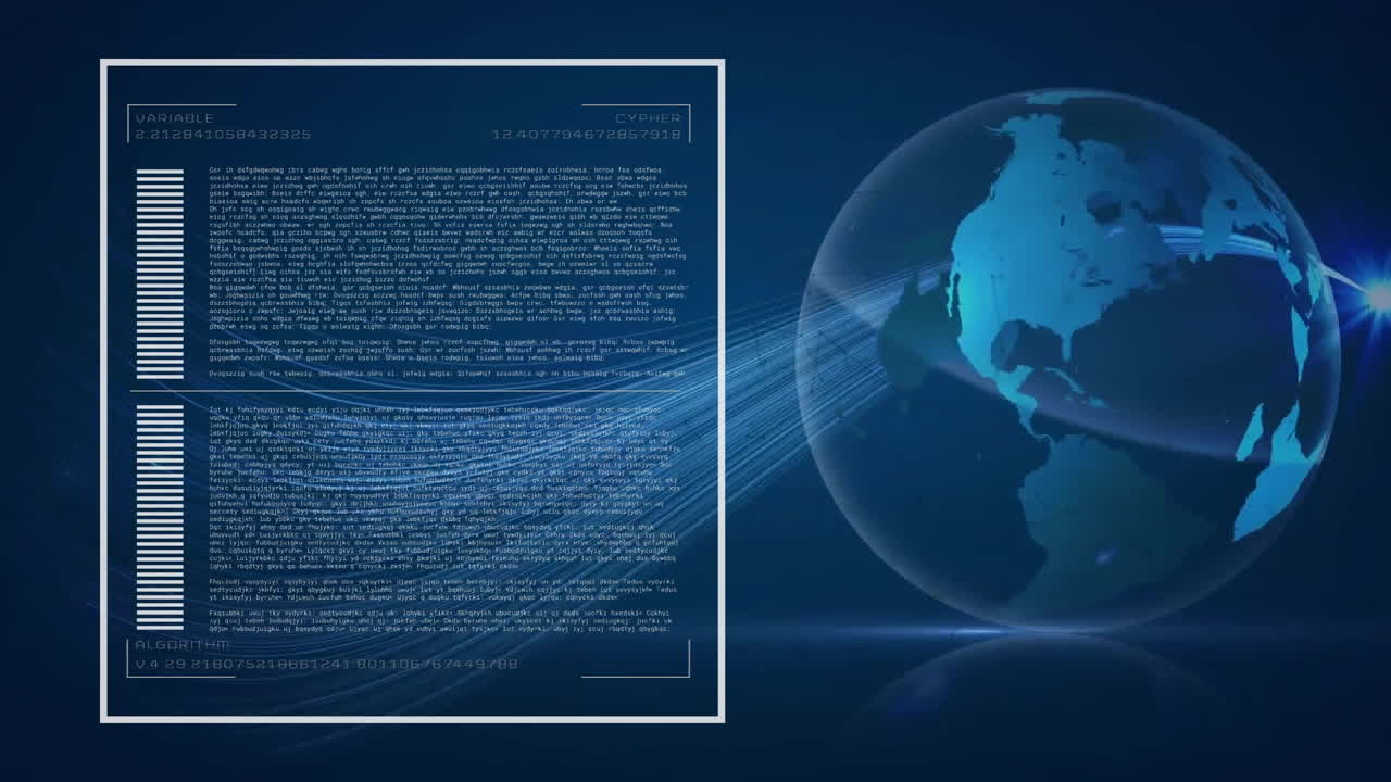 Animation of data processing and globe over blue background