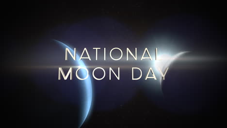 Día-Nacional-De-La-Luna-Con-Planeta-Azul-Y-Destello-De-Estrellas-En-Galaxia-Oscura