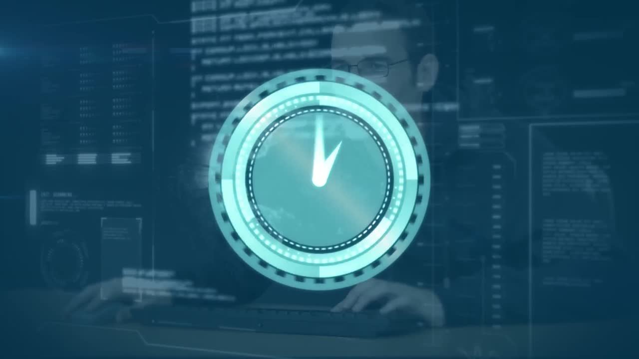 animación de un reloj moviéndose sobre el mapa del mundo sobre el hombre usando la interfaz