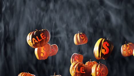 Oktober-Halloween-Verkaufsankündigung-Mit-Geschnitzten-Kürbissen,-3D-Rendering