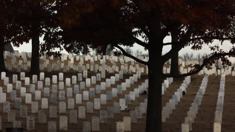 large cemetery in autumn fall, many headstone graves, sideways, fayetteville