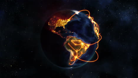 tierra iluminada girando sobre sí misma con conexiones naranja con la imagen de la tierra cortesía de nasa.org