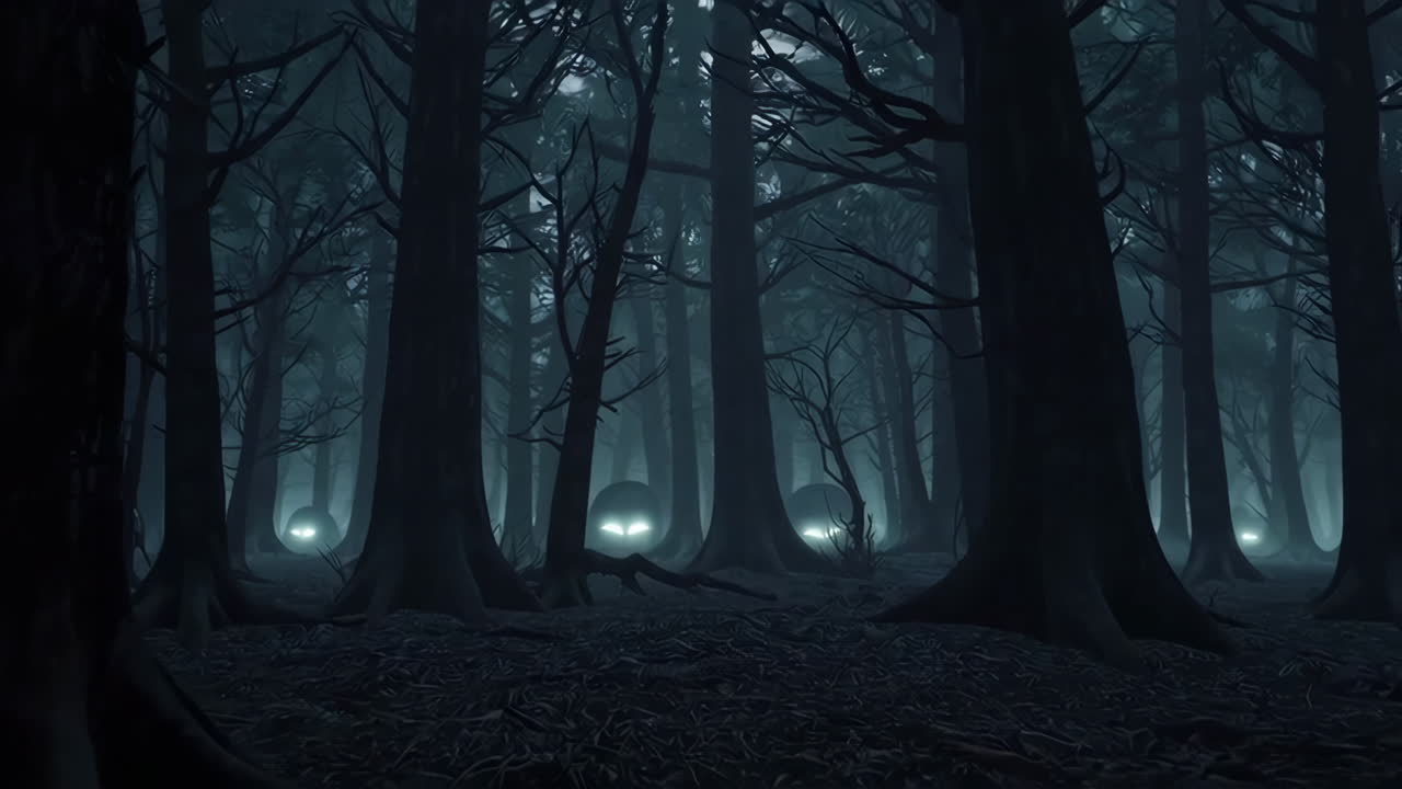 Mysterious Glowing Eyes in a Dark Forest | Premium Stock Video Footage