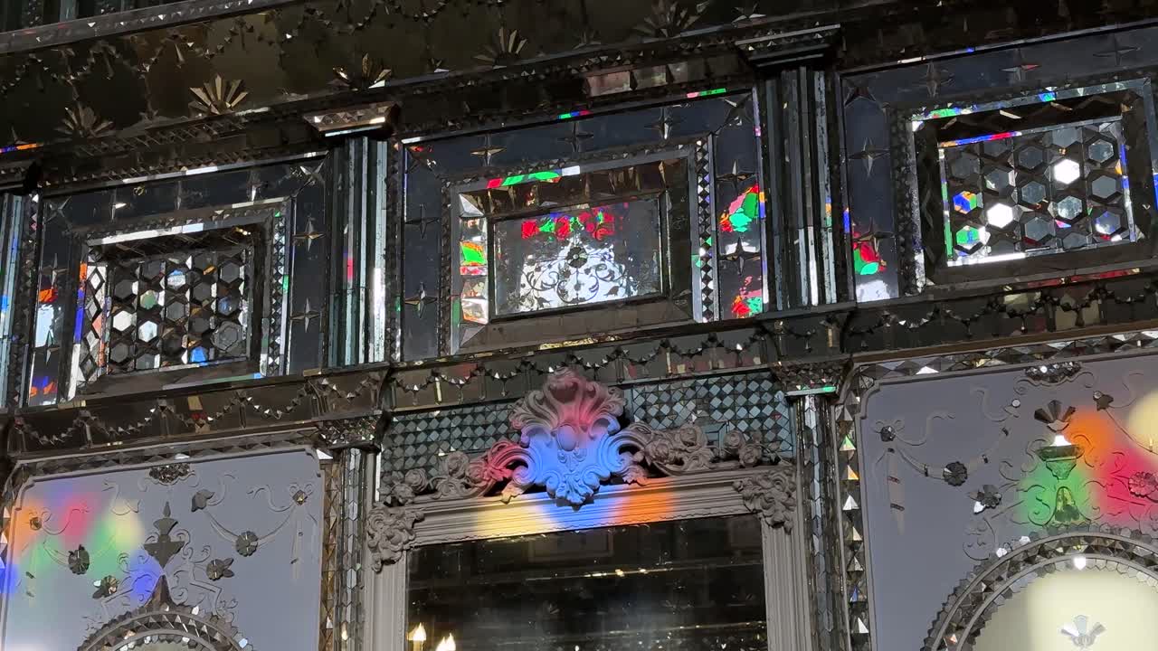 Living in old traditional Persian mansion colorful glass mirror and pieces elegant interior majestic architecture royal lifestyle ancient heritage traditional design cultural destination luxury travel