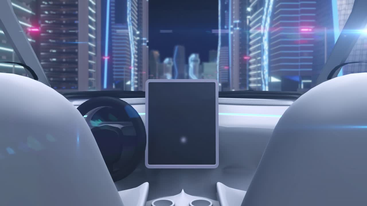 비디오 게임 시 ⁇ 레이션 화면 은 도시 거리 를 가로질러 운전 하는 자동차  ⁇   ⁇  을 보여준다