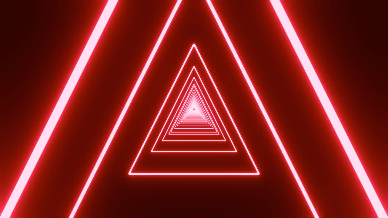 3D render of glowing red triangle tunnel animation