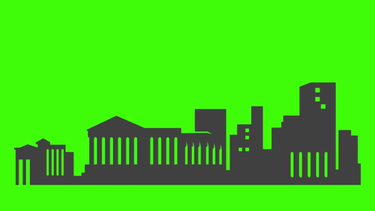 Silueta del icono de Atenas apareciendo en la pantalla verde.