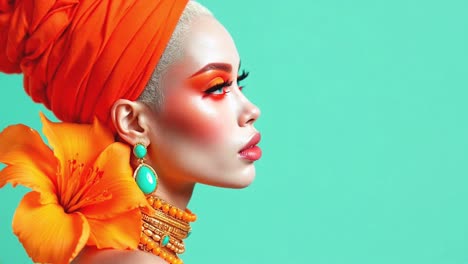 fashion portrait of a woman with bold makeup and accessories