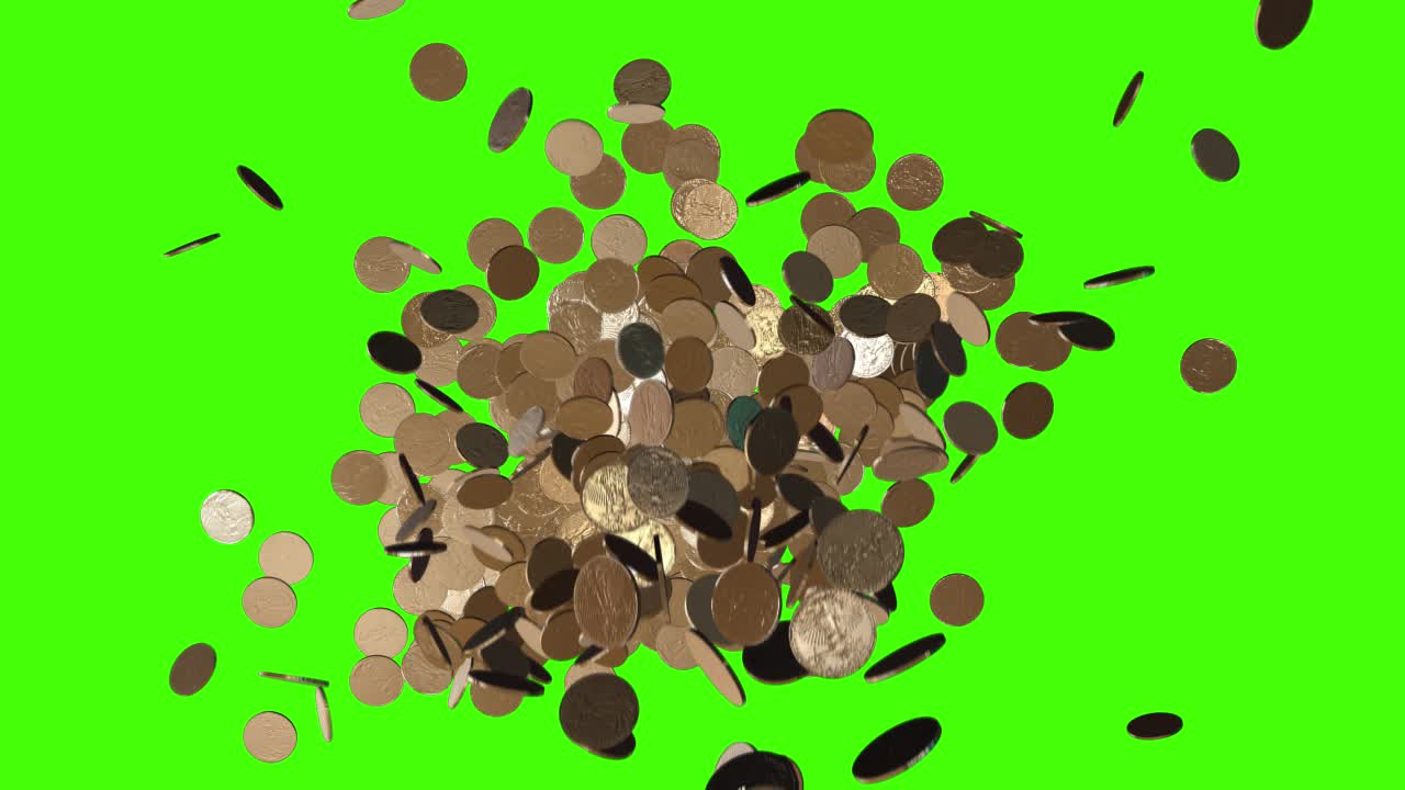 Animated Falling Coins on Green Screen