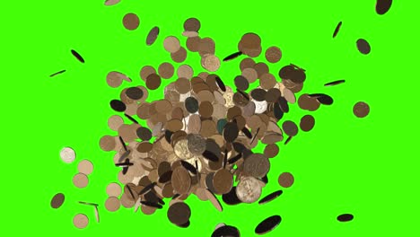 animated falling coins on green screen