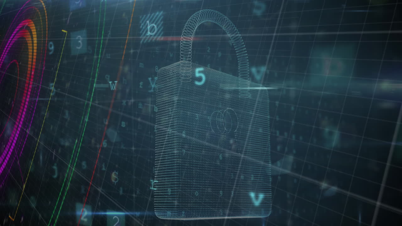 Animation of digital data processing over dark background