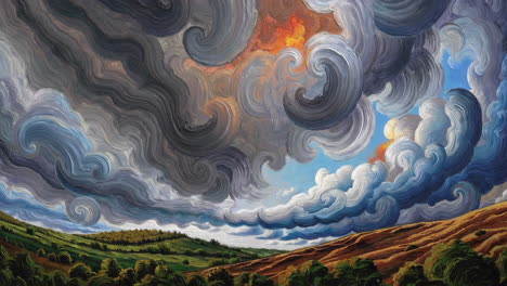 dramatic cloudscape over a valley