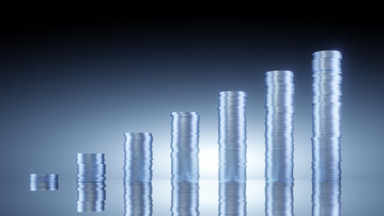 Coins graph blue background, Len Flare glowing, clean background