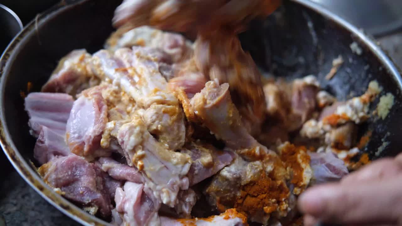 Preparing Lamb Dish in a Pan
