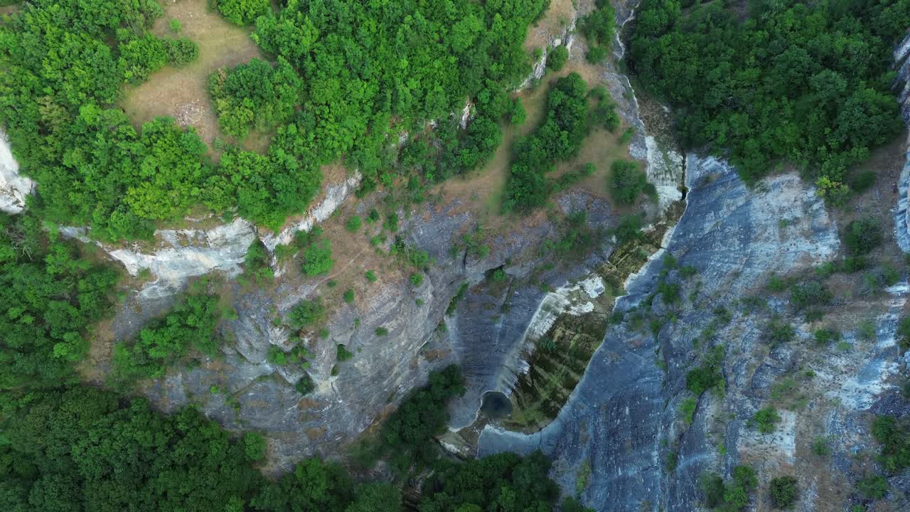 Greece waterfall Tsoukas Agia Anna no water dry in summer North Greece aerial drone Macedonia