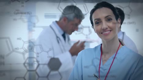 enfermera dentro de un hospital y estructura química