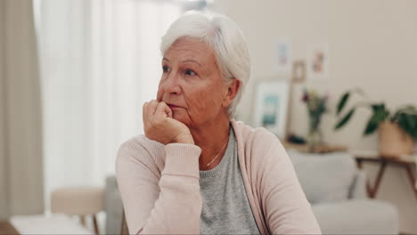 Senior-woman,-retirement-and-thinking-in-home