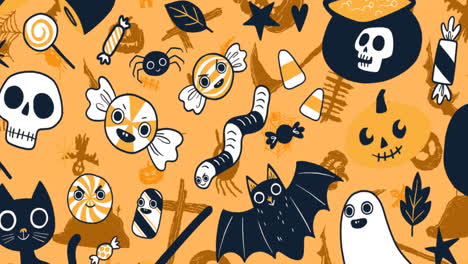 animación de personajes de halloween sobre fondo amarillo