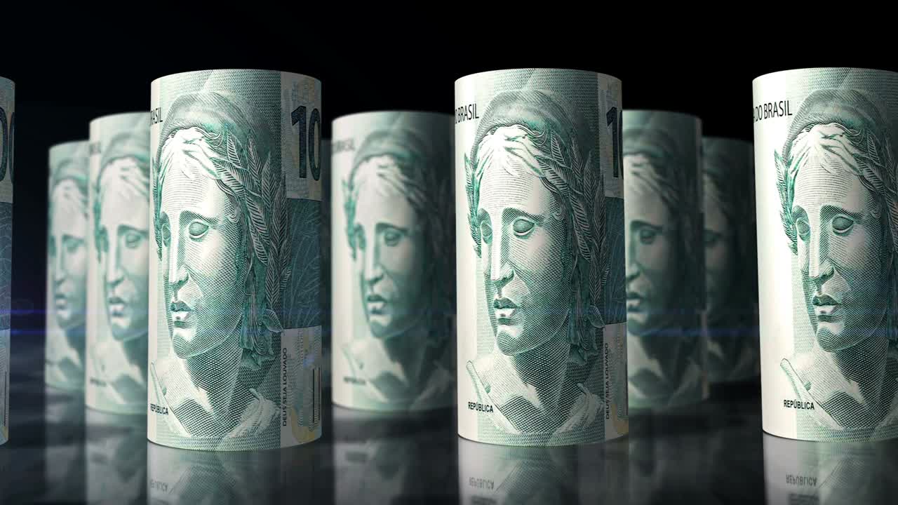 브라질의 실제 화폐 지폐는 원활한 루프로 굴러갑니다.