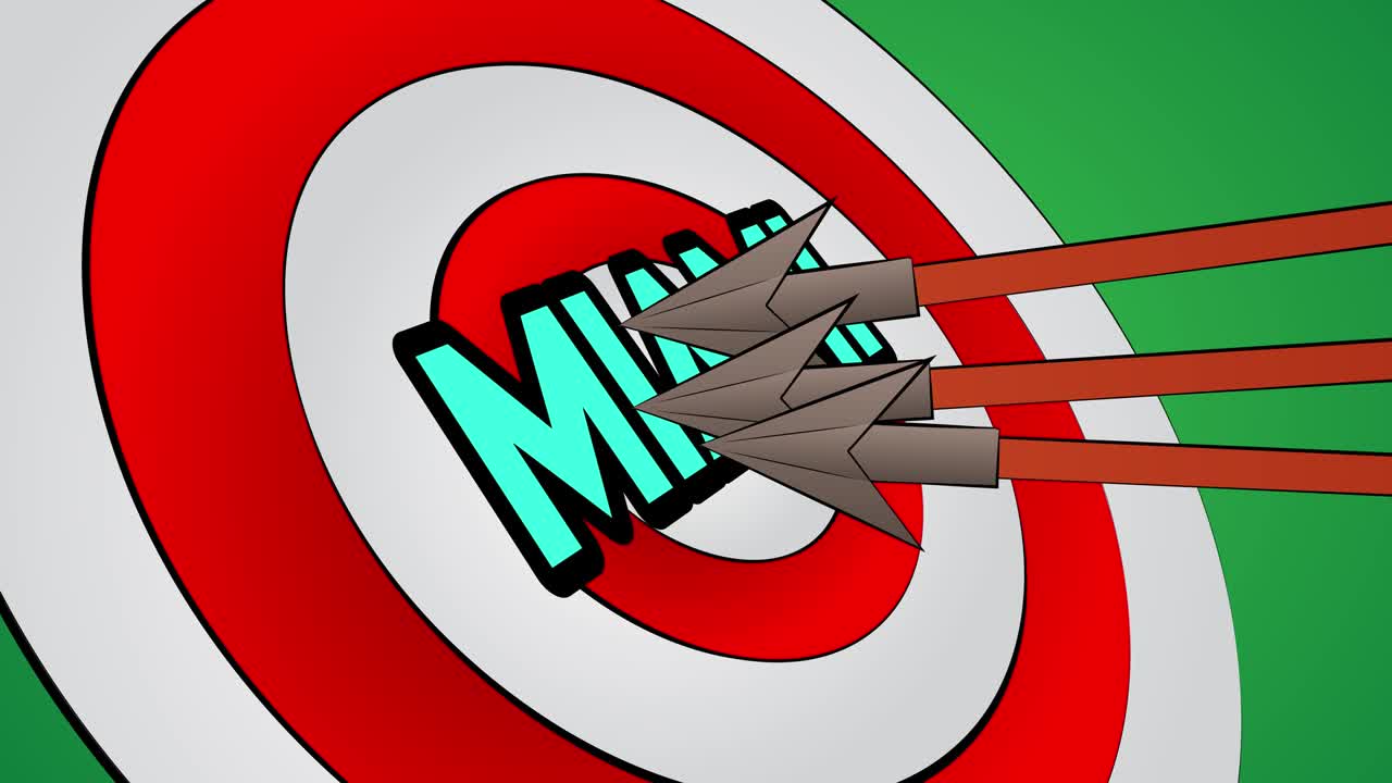 화살표는 마이애미라는 텍스트로 황소의 눈을 맞았습니다.