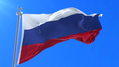 russian flag of russia waving at wind with blue sky, loop