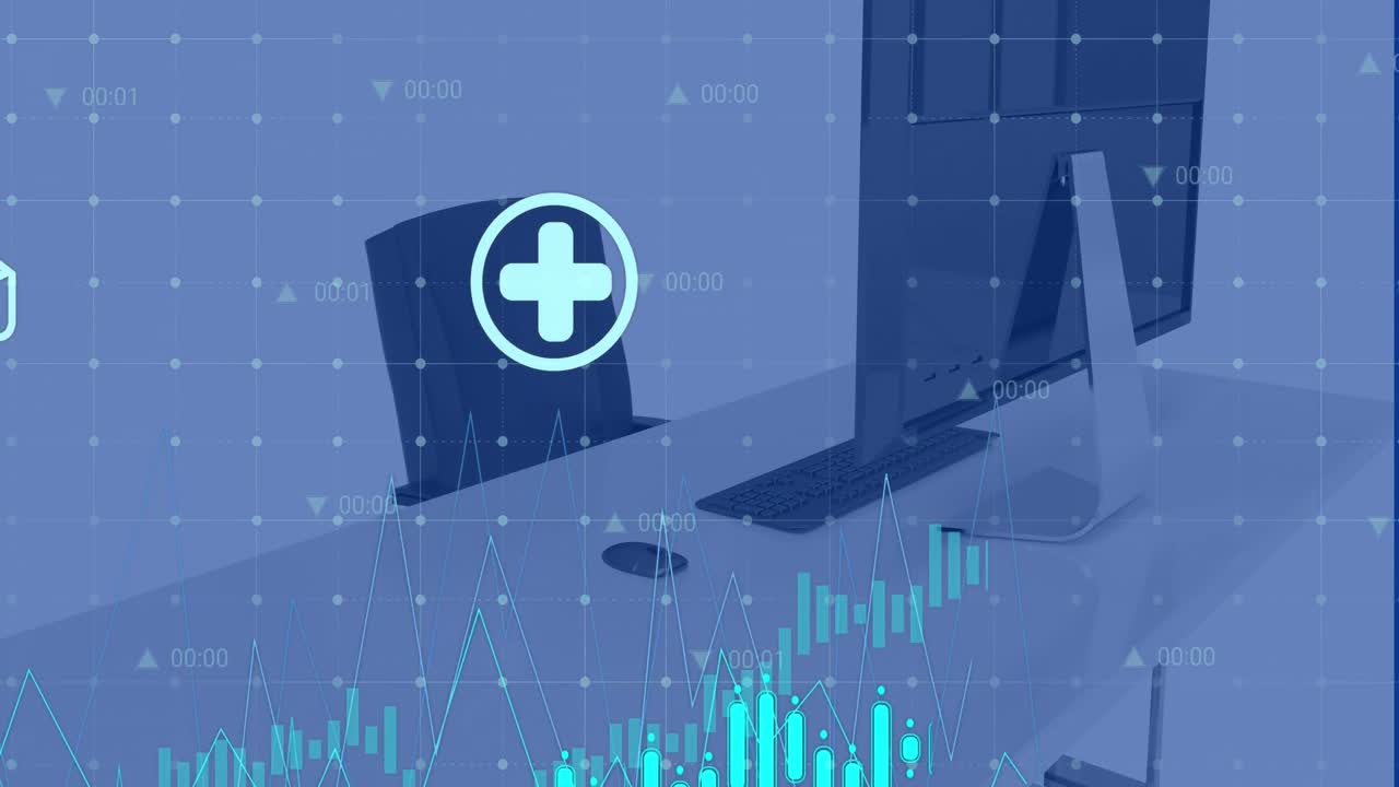 animación del procesamiento de datos financieros en una oficina vacía