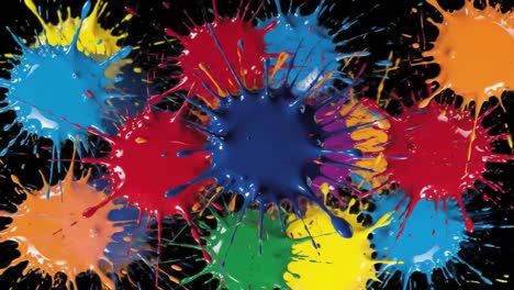 colorful paint splashes on black background