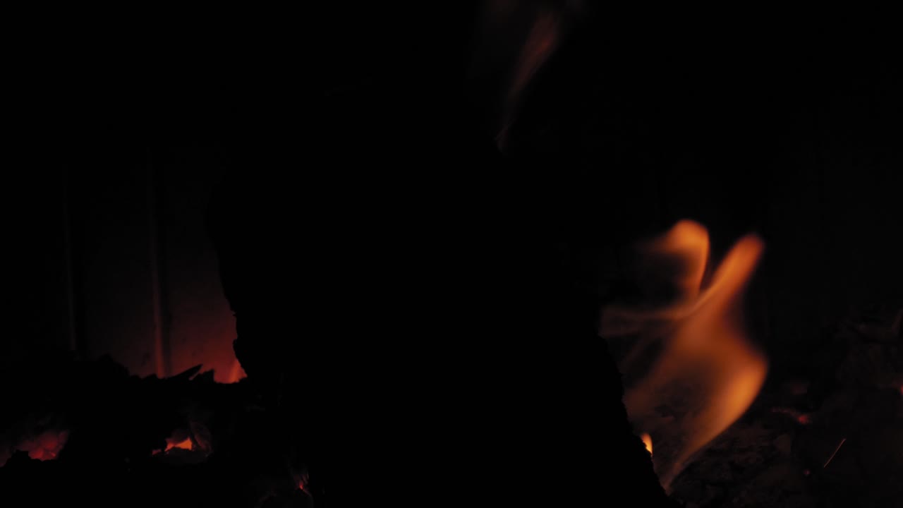 나무 통나무에 있는 벽난로에서 타는 불꽃