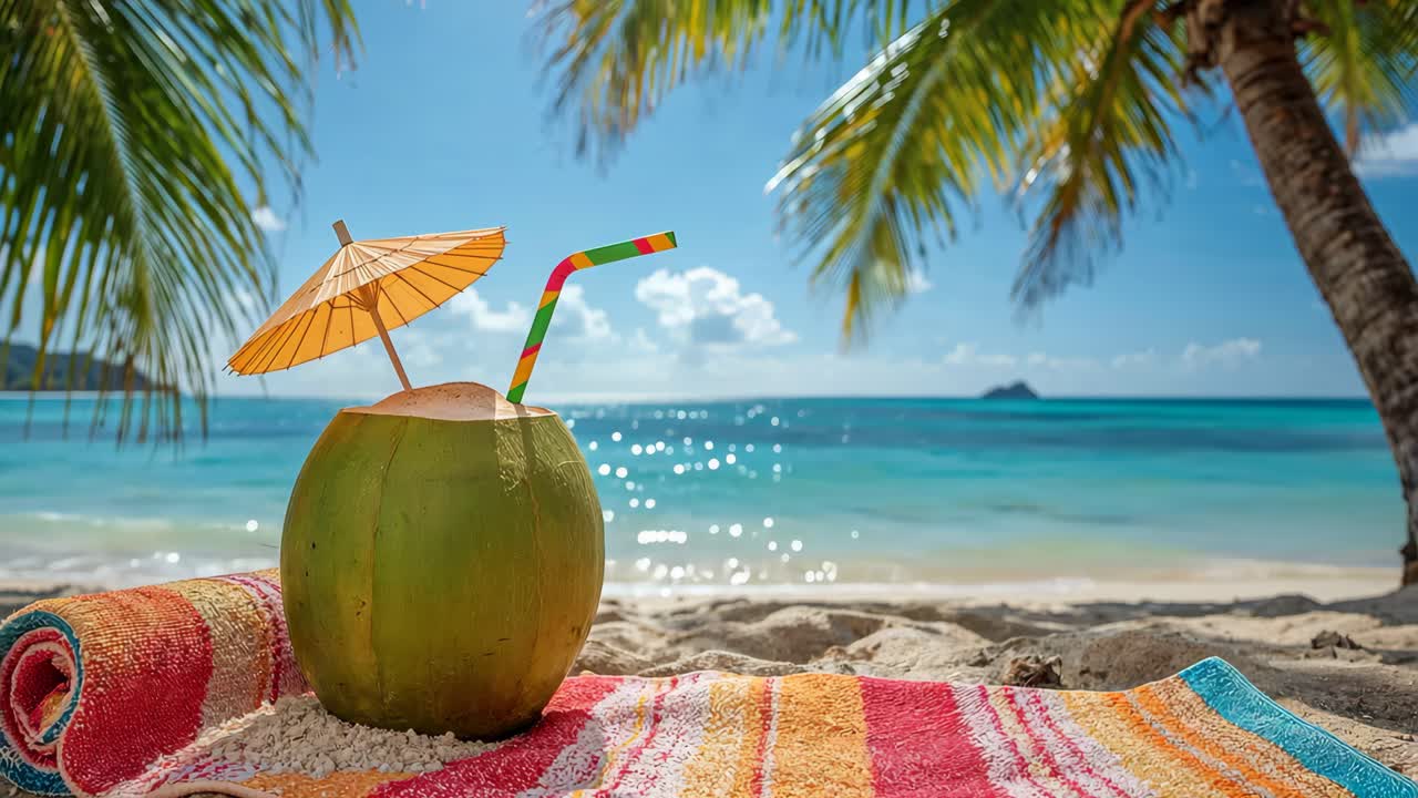 Tropical Beach Getaway with Coconut Drink