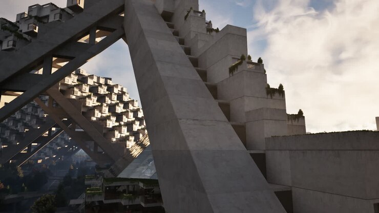 Paisagem Urbana Futurista com Edifícios de Concreto