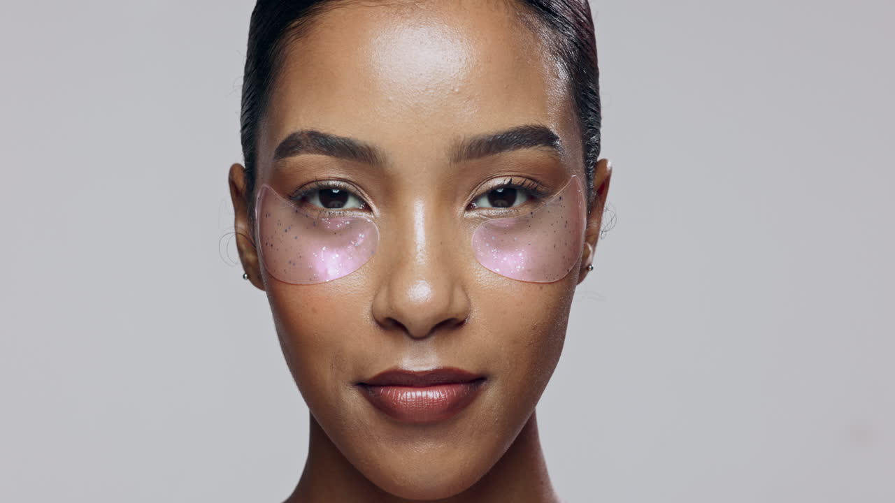 Woman with eye patches for skincare