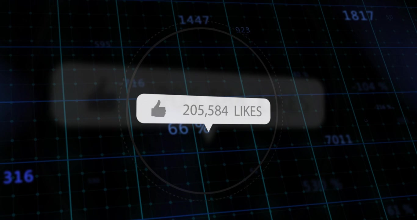 White dash appearing, like bubble counting up likes, pulsing over dark grid HUD, showing growth