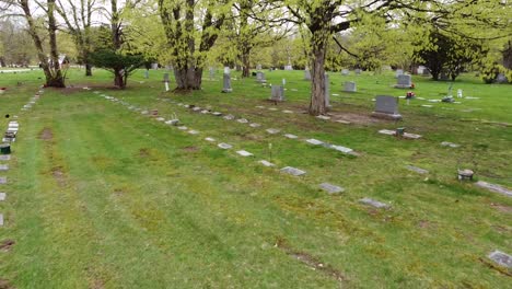 cemetery-drone-aerial-footage-Grand-Rapids-Michigan-with-green-foliage-and-trees